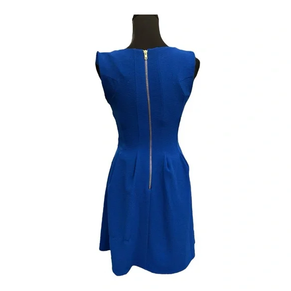 GB Royal Blue Sleeveless Pleated Dress w Gold Zipper - Picture 6 of 10